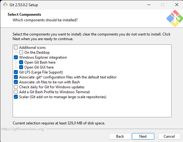 Instalacja Git - Select Components