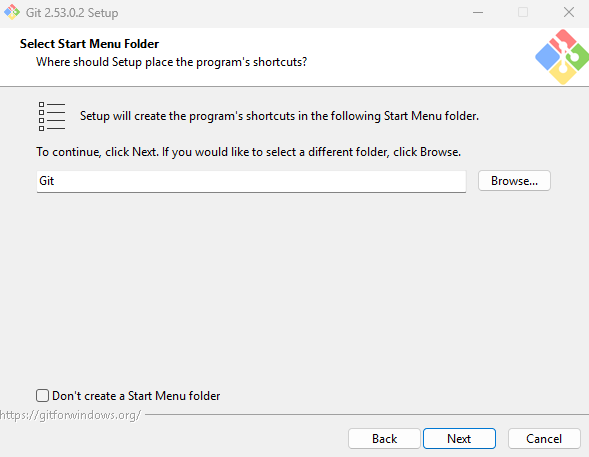 Instalacja Git - Select Start Menu Folder