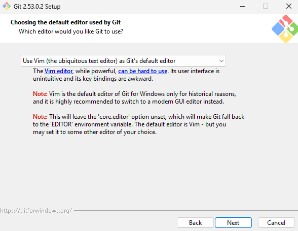 Instalacja Git - Choosing the default editor