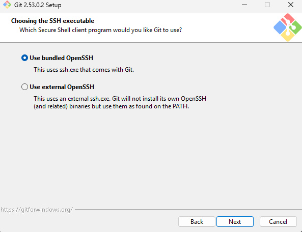 Instalacja Git - Choosing the SSH executable