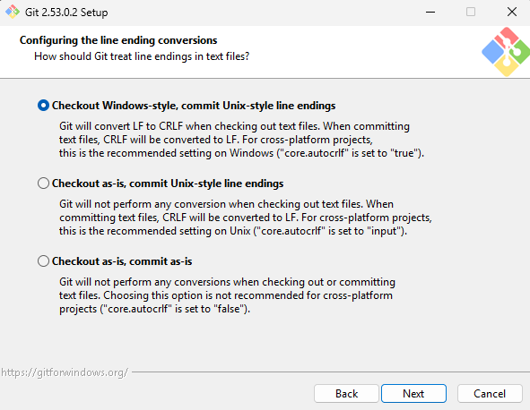Instalacja Git - Configuring the line ending conversions