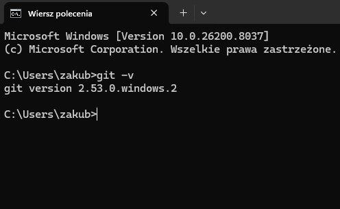 Wynik komendy git --version w terminalu